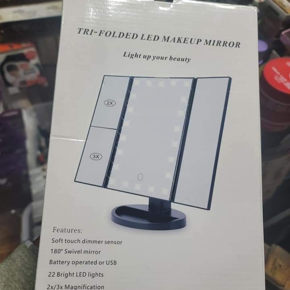 Tri-Folded LED Makeup Mirror